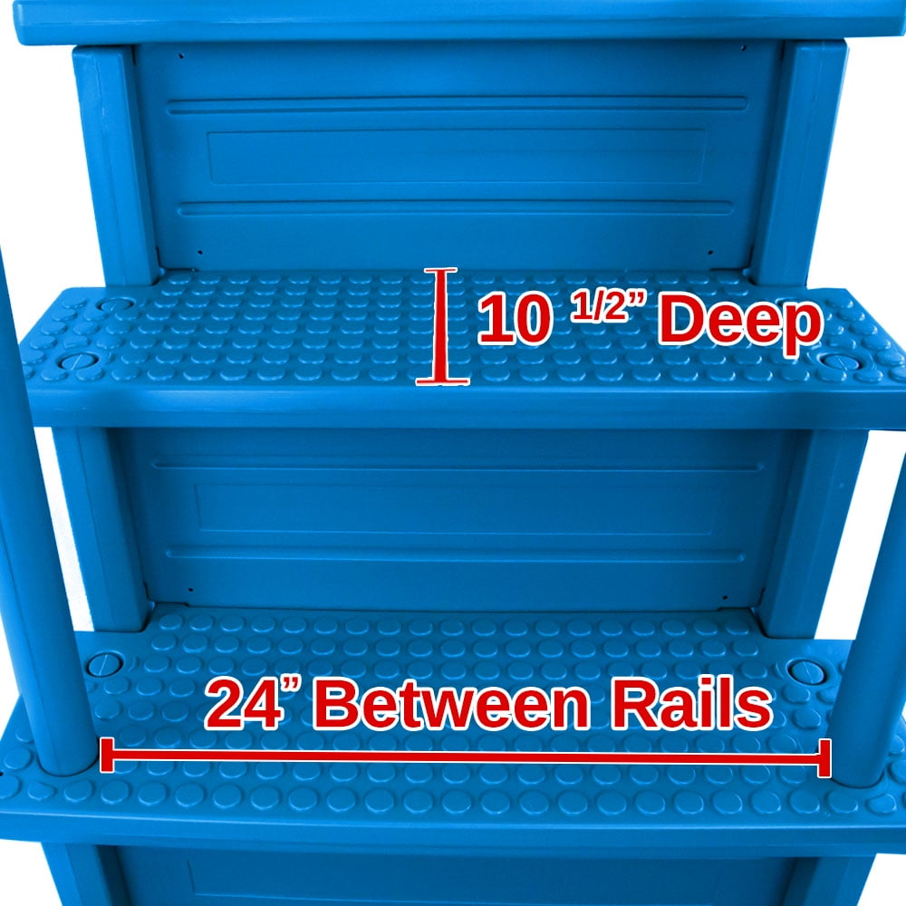 Aqua Select White Anti-Slip Pool Steps with White Steps and White Outside Flip-up Safety Ladder, 48-54H