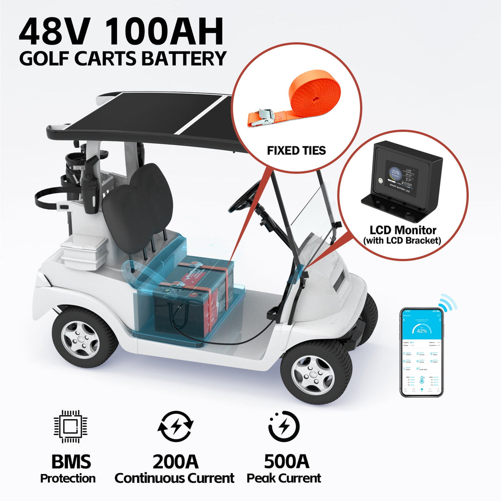 NewtiPower  36V 135Ah LiFepo4 Lithium Battery with 200A BMS&APP,  Top Post for Golf Cart
