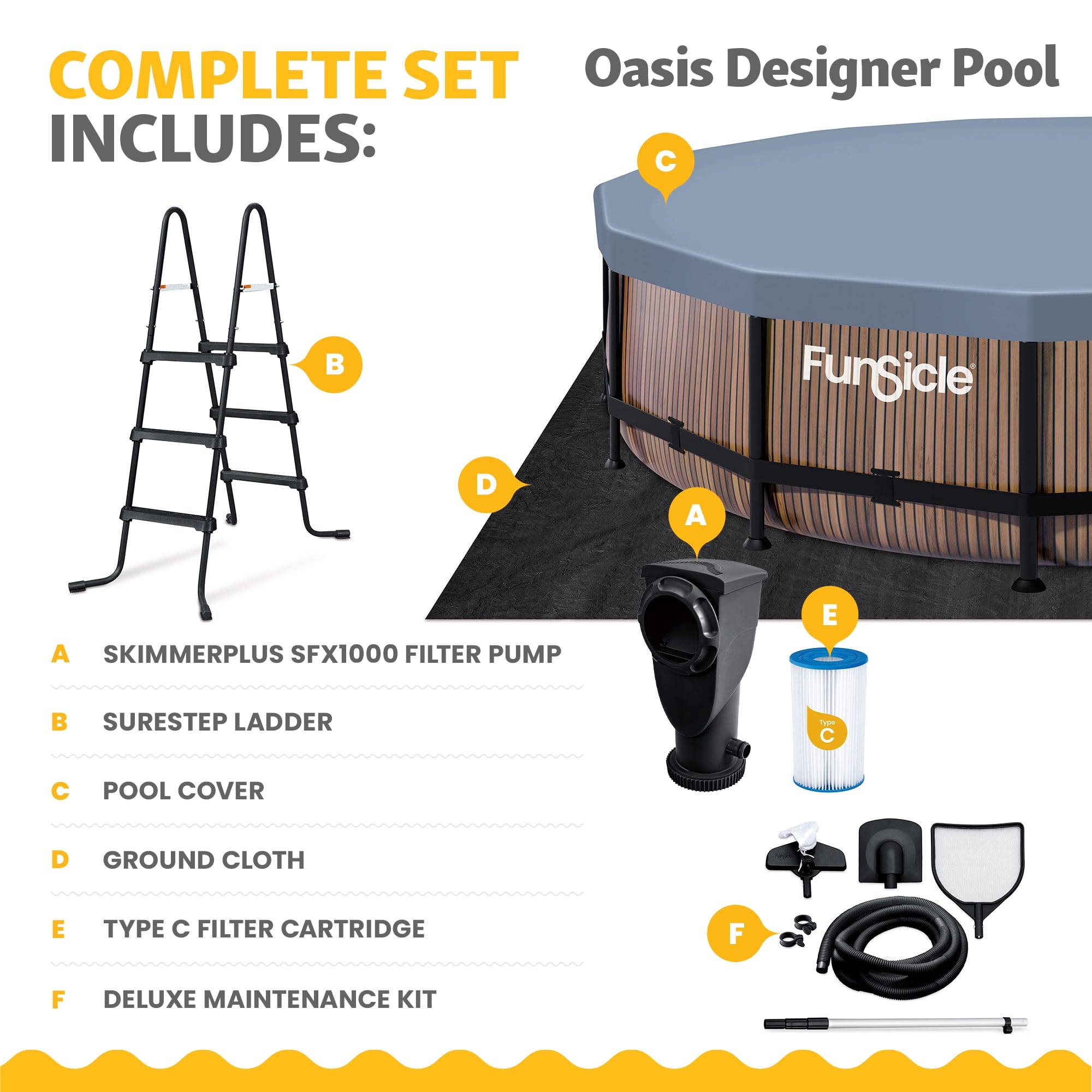 Funsicle 14' x 42 Oasis Above Ground Pool Set with Pump, Round Frame - Cool Gray