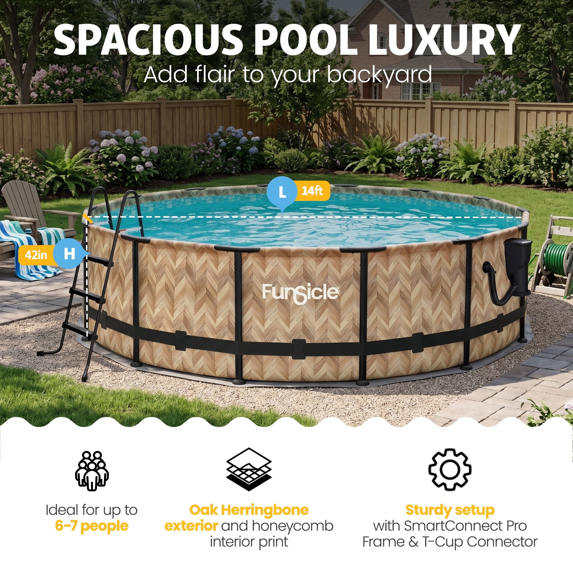 Funsicle 14' x 42 Oasis Above Ground Pool Set with Pump, Round Frame - Cool Gray