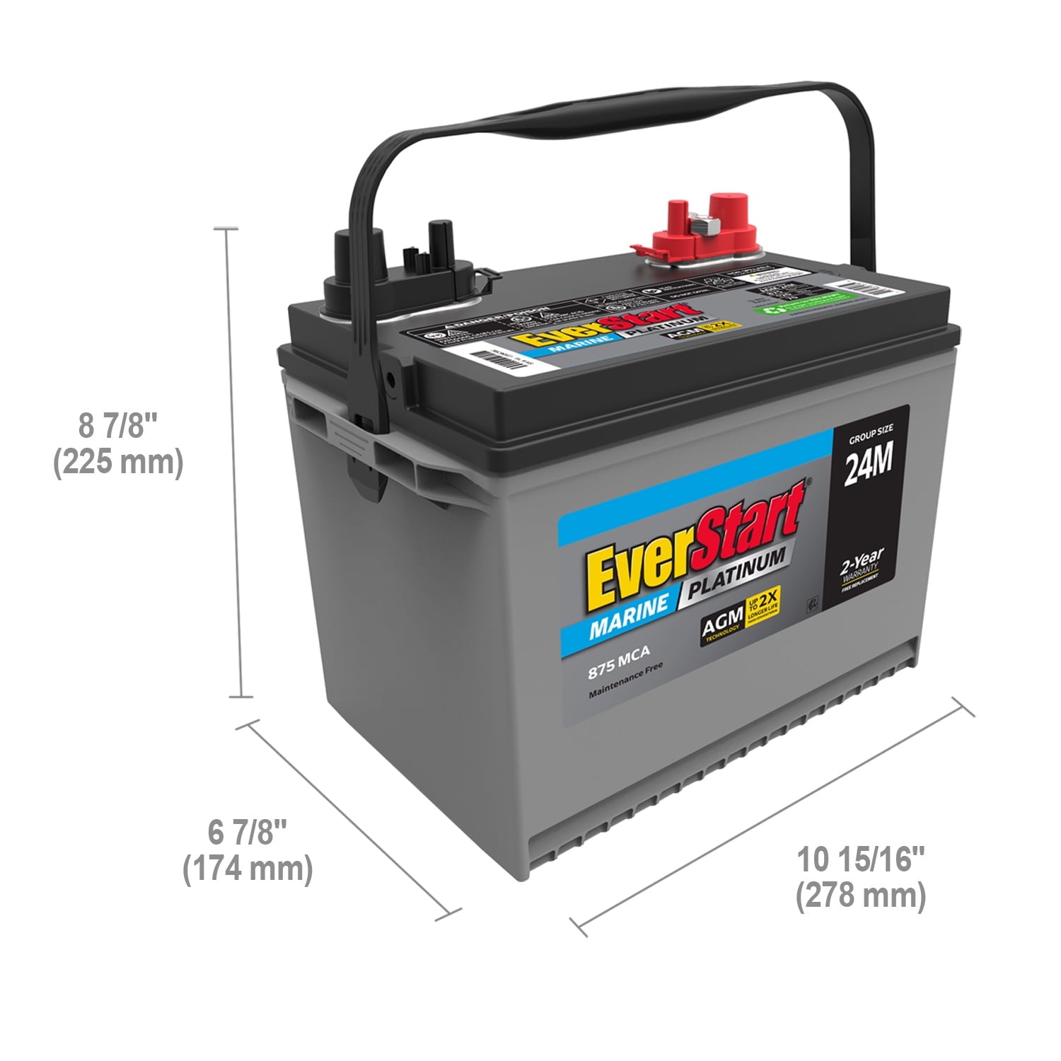 EverStart Platinum BOXED AGM Marine and RV Deep Cycle Battery Group Size 24M, 12 Volt 875 MCA