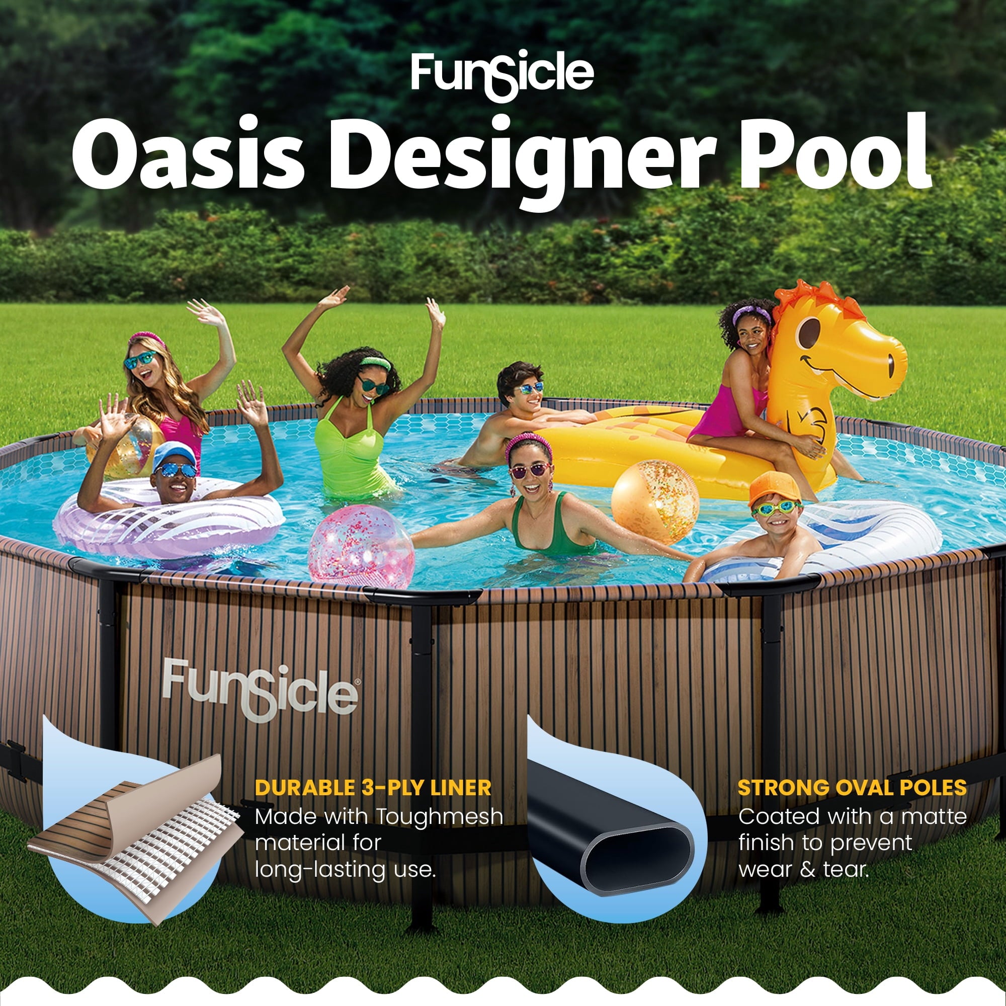 Funsicle 14ft Round Oasis Above Ground Pool with SkimmerPlus Filter Pump, Age 6 & up