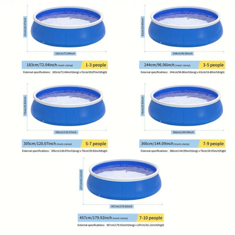 JXXRZ 8x2.1 Ft Inflatable PVC Swimming Pool, Outdoor Foldable Family Pool with Quick Drain