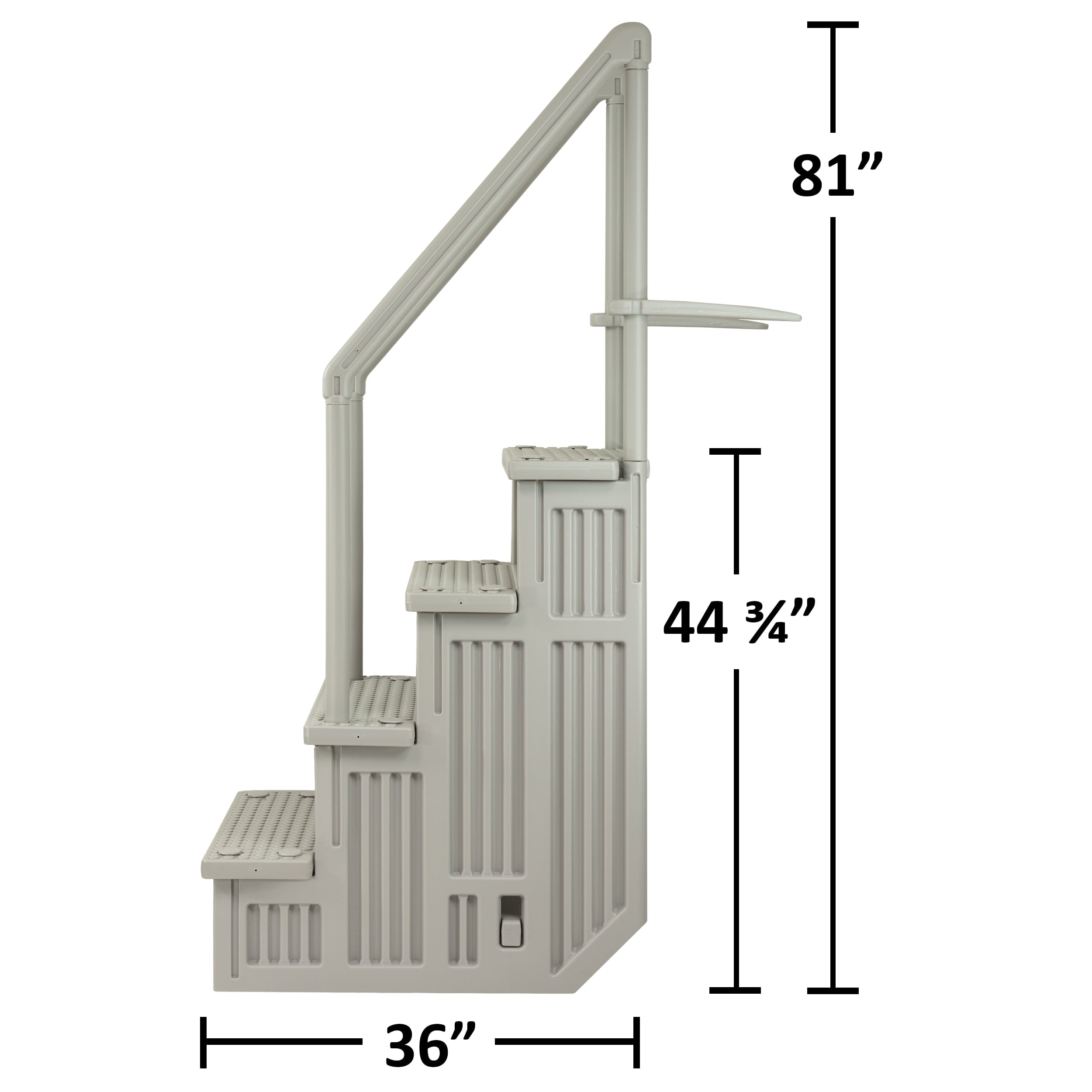 Aqua Select White Anti-Slip Pool Steps with White Steps and White Outside Flip-up Safety Ladder, 48-54H