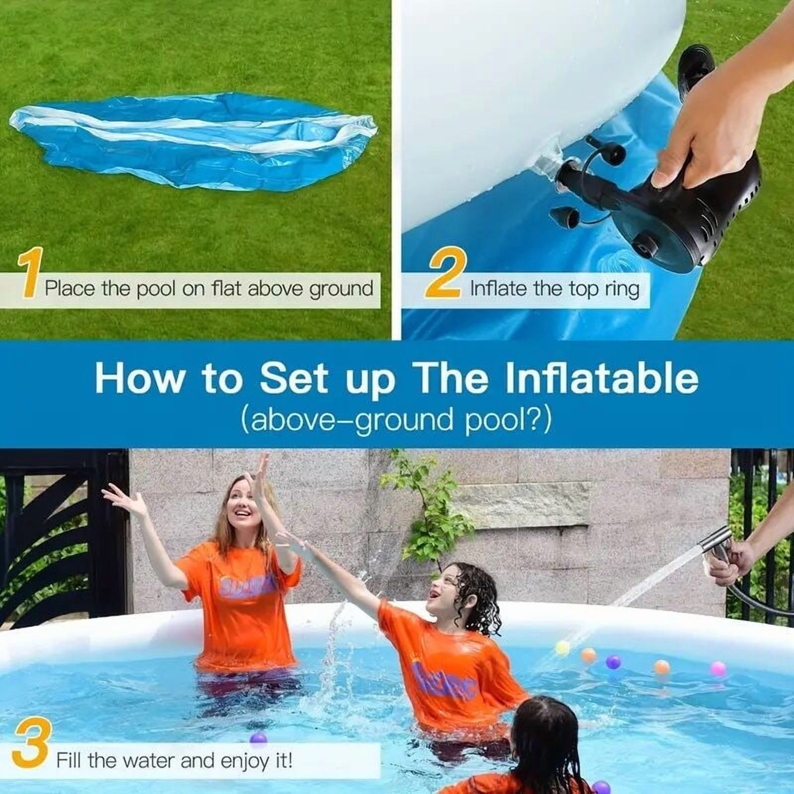 144 Blue Butterfly Inflatable Swimming Pool - Large Outdoor Coil Mesh Pool (144L X 144W X 30H)
